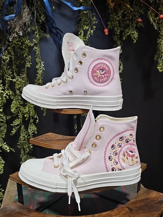 Converse Shoes - NEW! Converse Pink Embroidered High-Top Canvas Sneakers